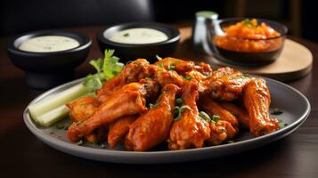 Photo of Buffalo Wings as a dish in a high-end restaurant. Generative AI