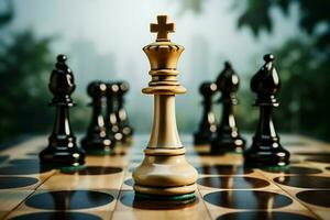 A chess piece bearing Chess shifts position with precision AI Generated photo