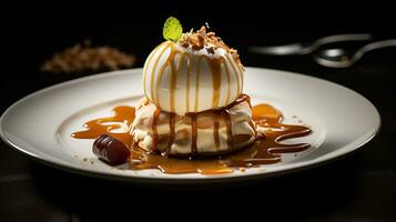 foto de castaña crema mont blanc como un plato en un gama alta restaurante. generativo ai