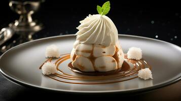 Photo of Chestnut Cream Mont Blanc as a dish in a high-end restaurant. Generative AI