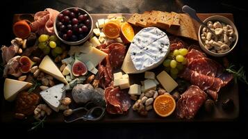 Photo of Cheese and Charcuterie Board as a dish in a high-end restaurant. Generative AI