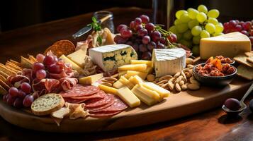 foto de queso y charcutería tablero como un plato en un gama alta restaurante. generativo ai