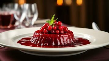 Photo of Cranberry Sauce as a dish in a high-end restaurant. Generative AI