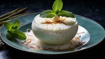 Photo of Coconut Tapioca Pudding as a dish in a high-end restaurant. Generative AI