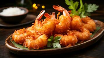 Photo of Coconut Shrimp as a dish in a high-end restaurant. Generative AI