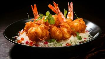 Photo of Coconut Shrimp as a dish in a high-end restaurant. Generative AI