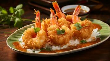 Photo of Coconut Shrimp as a dish in a high-end restaurant. Generative AI