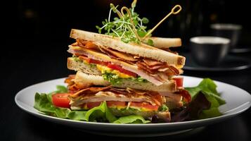 Photo of Club Sandwich as a dish in a high-end restaurant. Generative AI