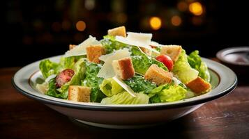 foto de clásico César ensalada como un plato en un gama alta restaurante. generativo ai