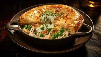 Photo of Chicken Pot Pie as a dish in a high-end restaurant. Generative AI