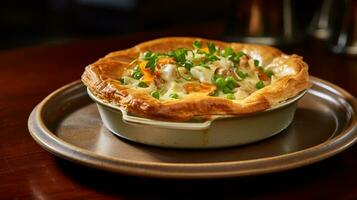 Photo of Chicken Pot Pie as a dish in a high-end restaurant. Generative AI