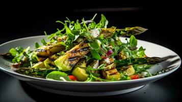 Photo of Grilled Asparagus Salad as a dish in a high-end restaurant. Generative AI