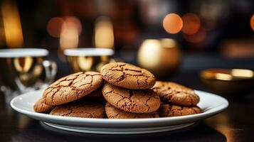 foto de jengibre melaza galletas como un plato en un gama alta restaurante. generativo ai