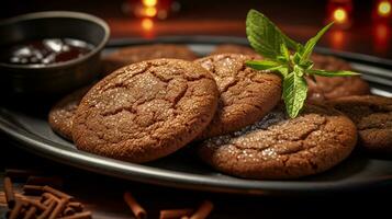 Photo of Ginger Molasses Cookies as a dish in a high-end restaurant. Generative AI