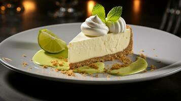 Photo of Key Lime Pie as a dish in a high-end restaurant. Generative AI