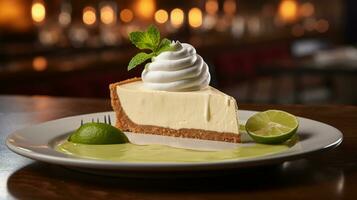 Photo of Key Lime Pie as a dish in a high-end restaurant. Generative AI