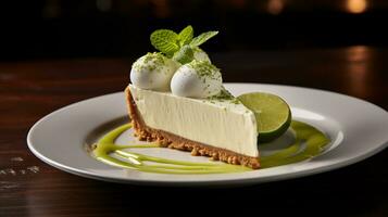 Photo of Key Lime Pie as a dish in a high-end restaurant. Generative AI