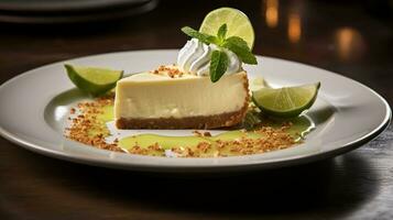 Photo of Key Lime Pie as a dish in a high-end restaurant. Generative AI