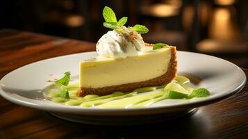 Photo of Key Lime Pie as a dish in a high-end restaurant. Generative AI