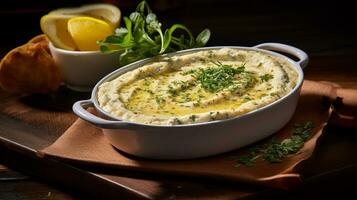 Photo of Hot Artichoke Dip as a dish in a high-end restaurant. Generative AI