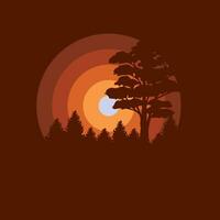 bosque y montañas ilustración con minimalista diseño vector