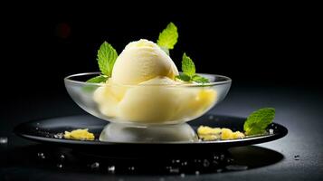 Photo of Lemon Sorbet as a dish in a high-end restaurant. Generative AI