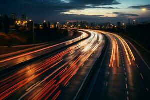 genérico autopista escenas ven a vida con dinámica movimiento difuminar durante Mañana prisa ai generado foto