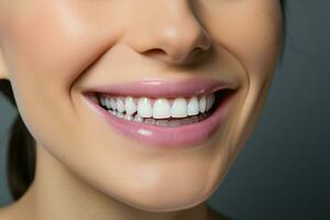 DIY teeth brightening A young woman utilizes a whitening tray and gel AI Generated photo