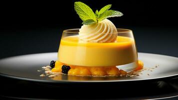 Photo of Mango Mousse as a dish in a high-end restaurant. Generative AI