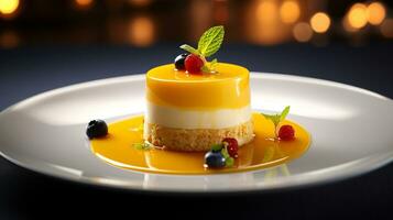 Photo of Mango Mousse as a dish in a high-end restaurant. Generative AI