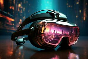 Techno visionary marvel Futuristic VR headset revolutionizes digital landscapes with immersive experiences AI Generated photo