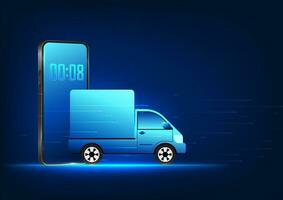 Smartphone technology Transport vehicles that break through from mobile phones It refers to shopping online and having the seller deliver the product. The buyer does not have to go to the storefront. vector