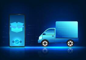 Smartphone technology with online shopping in mobile applications By ordering products and having the seller deliver the products via transport vehicle. Buyers don't have to go to the store. vector