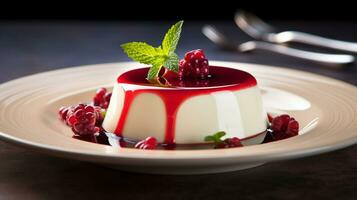 foto de panna cotta como un plato en un gama alta restaurante. generativo ai