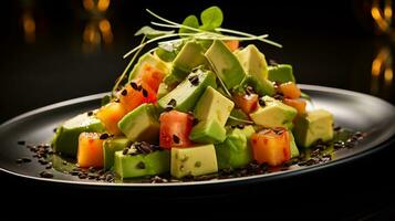 Photo of Papaya and Avocado Salad as a dish in a high-end restaurant. Generative AI