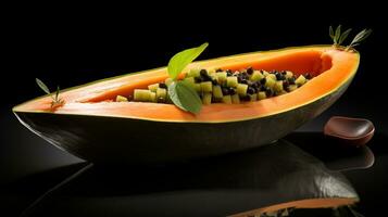 Photo of Papaya Boat with Lime as a dish in a high-end restaurant. Generative AI