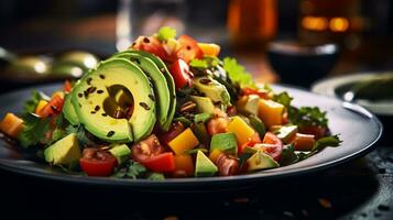 Photo of Papaya and Avocado Salad as a dish in a high-end restaurant. Generative AI