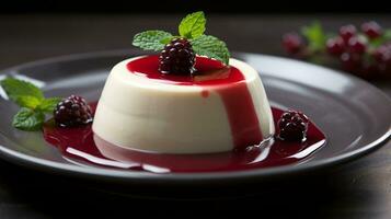 foto de panna cotta como un plato en un gama alta restaurante. generativo ai