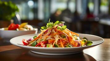 Photo of Papaya Salad as a dish in a high-end restaurant. Generative AI