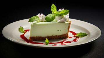 Photo of Peppermint Cheesecake as a dish in a high-end restaurant. Generative AI