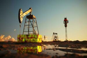 desiertos tesoro petróleo bomba, industria herramientas conducir perforación, habilitando combustible exportar ai generado foto