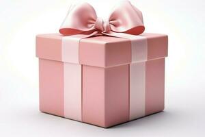 Showcase elegance White podium, pink gift box, pastel ribbon bow isolated on white. AI Generated photo