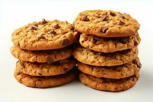 abundante harina de avena galletas, rústico y delicioso, en un limpiar blanco antecedentes ai generado foto