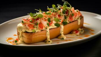 Photo of Lobster Rolls as a dish in a high-end restaurant. Generative AI