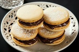 Culinary delight Alfajores cookies exemplify the concept of irresistible, mouthwatering sweetness AI Generated photo