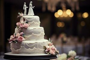 Elegantly aged tiers create a vintage wedding cake masterpiece, a taste of history AI Generated photo