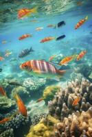vistoso peces desde genial barrera arrecife, creado con generativo ai foto