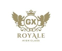 Golden Letter GX template logo Luxury gold letter with crown. Monogram alphabet . Beautiful royal initials letter. vector