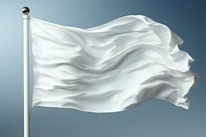 Isolated white flag on a flagpole, closeup shot, fluttering in the wind AI Generated photo