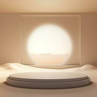 Empty minimalistic podium, stage, stand, pedestal for goods. Generative AI photo
